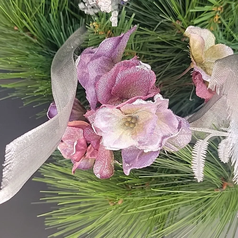 Christmas Wreath Silver & Purple Decor Approximately 20